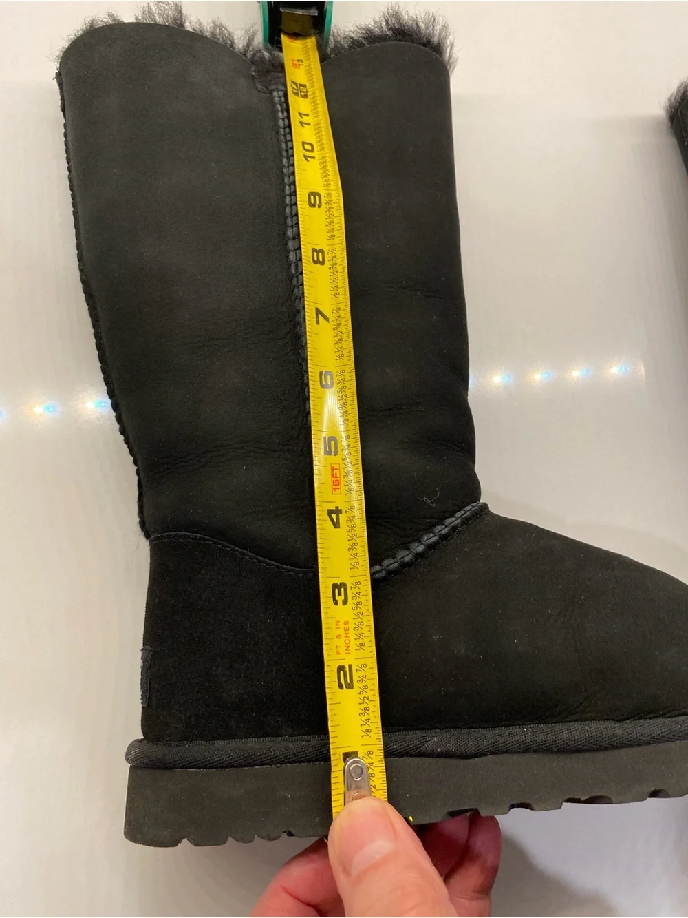 UGG Black Button-Trim Tall Shearling Boots, Size 7